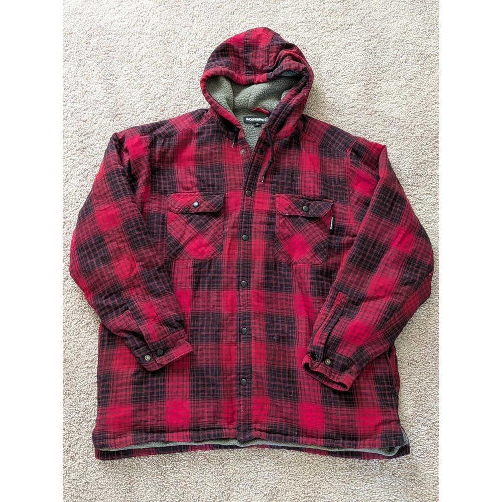 Wolverine Flannel Shirt Jacket Mens XL Fleece Lined Workwear Plaid Shacket